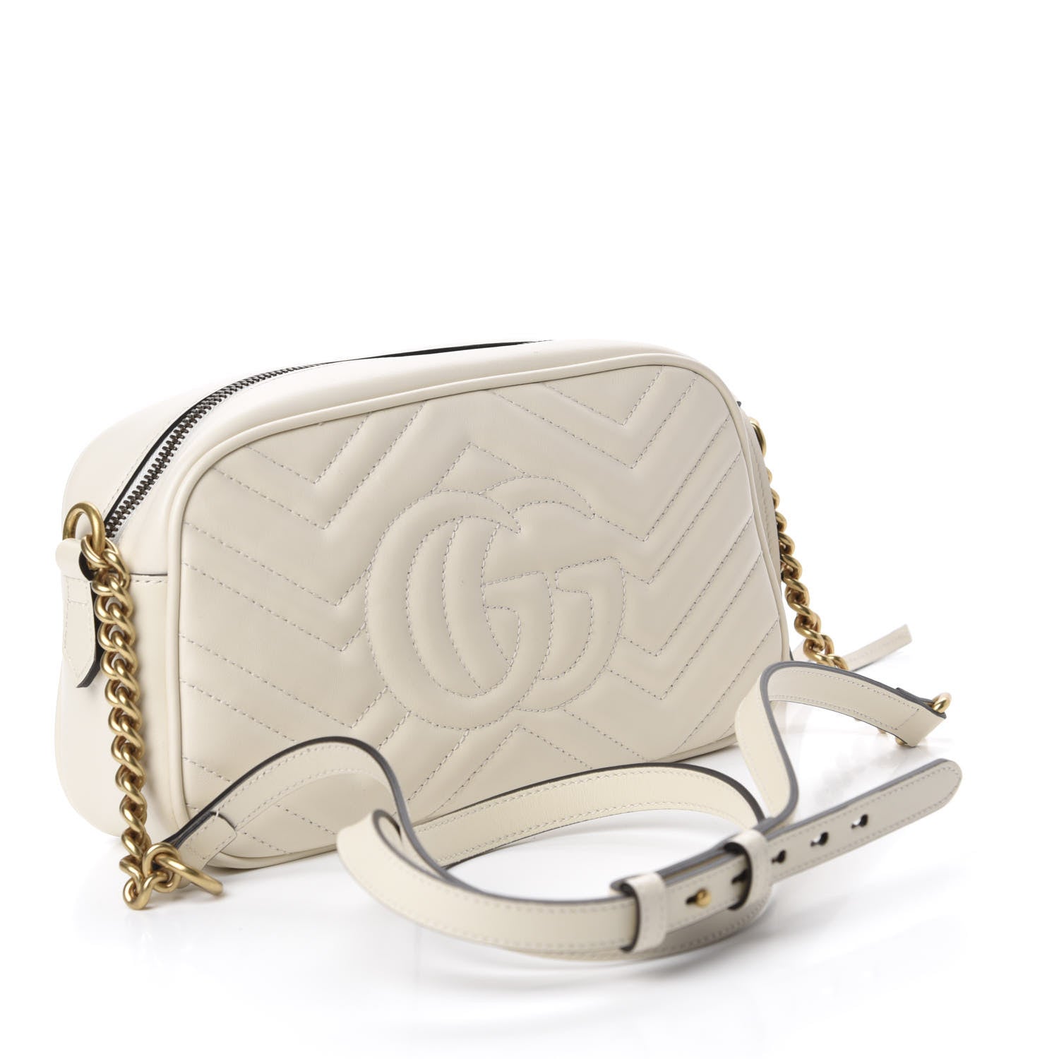 Gucci Calfskin Matelasse Small GG Marmont Chain Shoulder Bag White 3 of 10