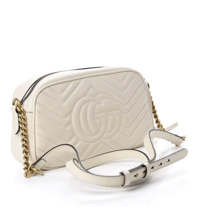 Gucci Calfskin Matelasse Small GG Marmont Chain Shoulder Bag White 3 of 10