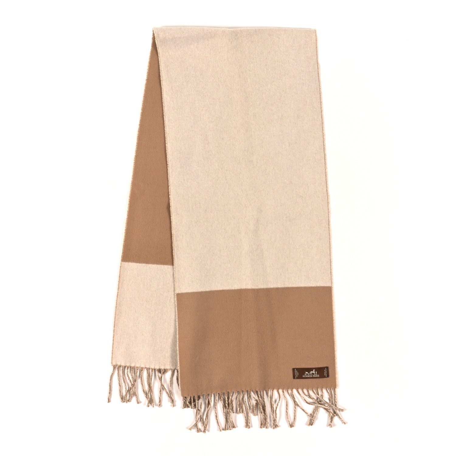 Hermes Cashmere Fringe Stole Camel White 2 of 3