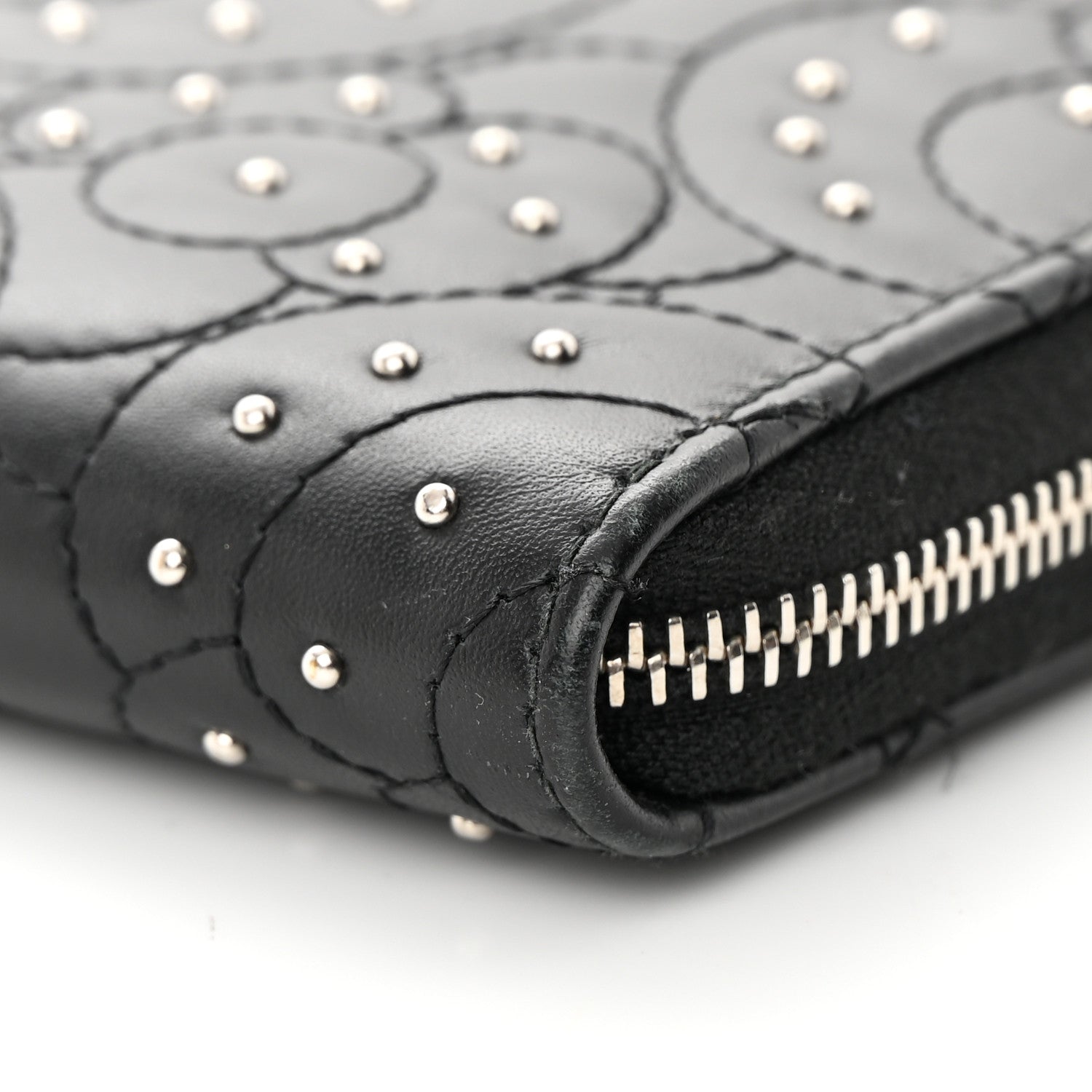 Chanel Lambskin Camellia Studded Medium Gusset Zip Around Wallet Black 11 of 12