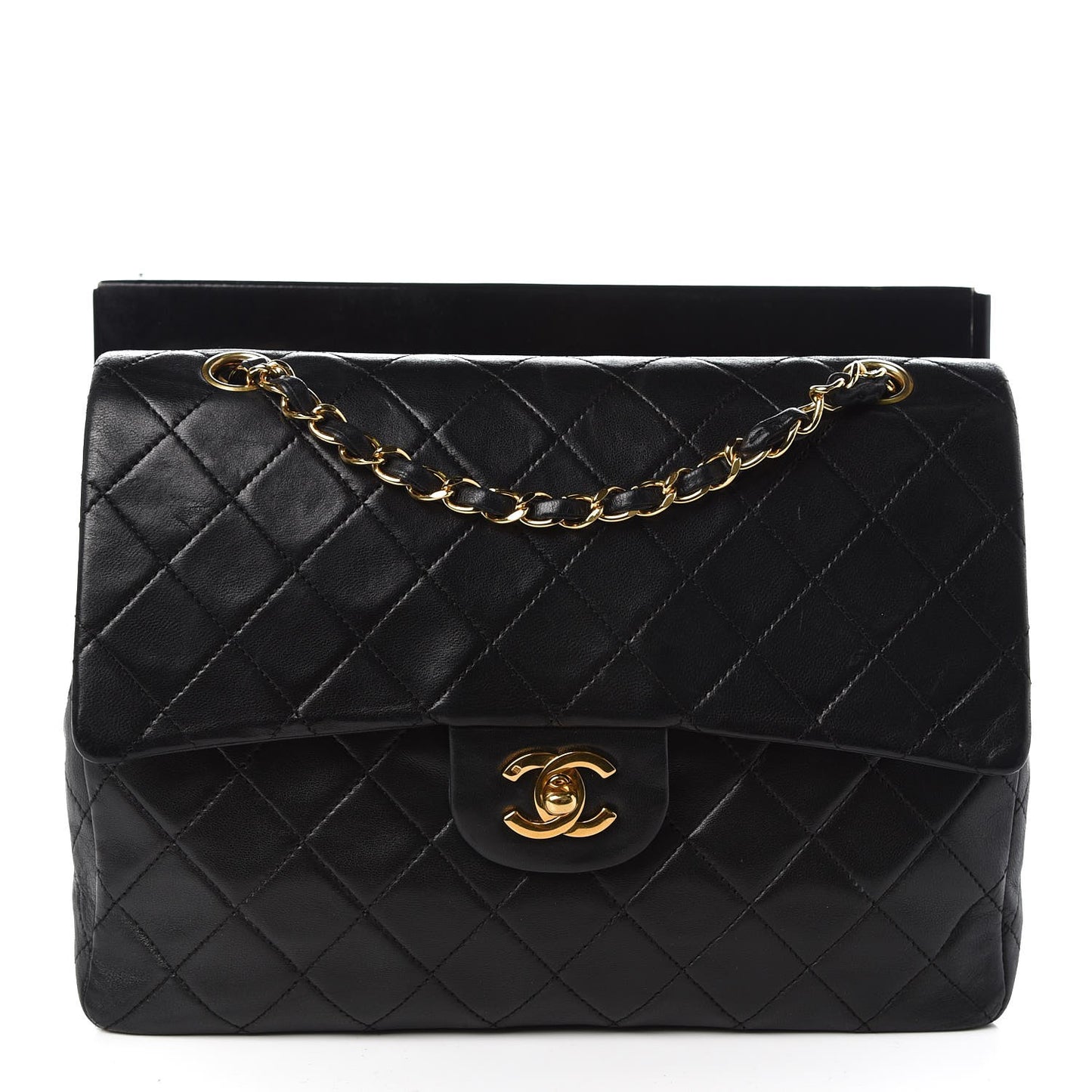Lambskin Quilted Medium Double Flap Black