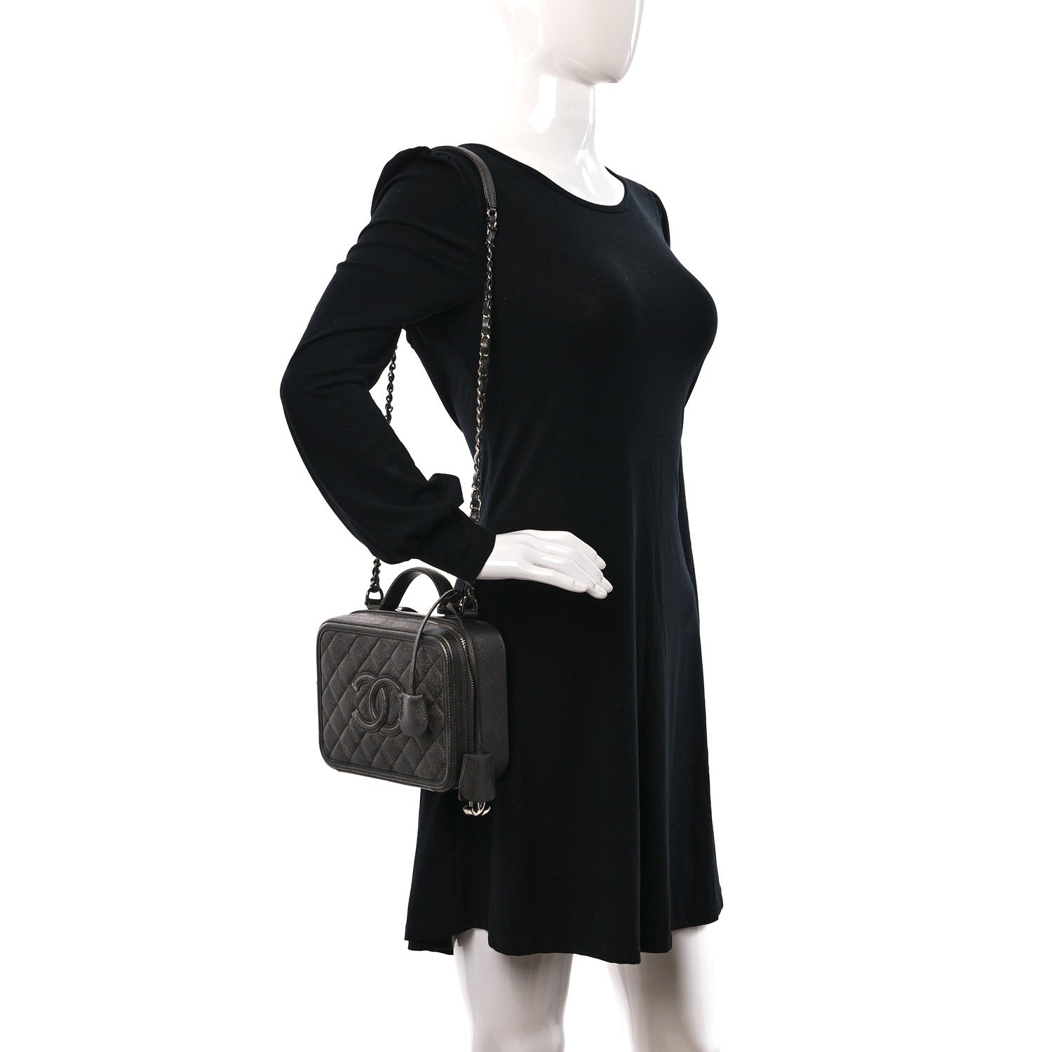 Chanel Metallic Caviar Quilted Medium CC Filigree Vanity Case Dark Silver 2 of 10