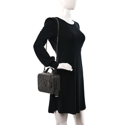 Chanel Metallic Caviar Quilted Medium CC Filigree Vanity Case Dark Silver 2 of 10