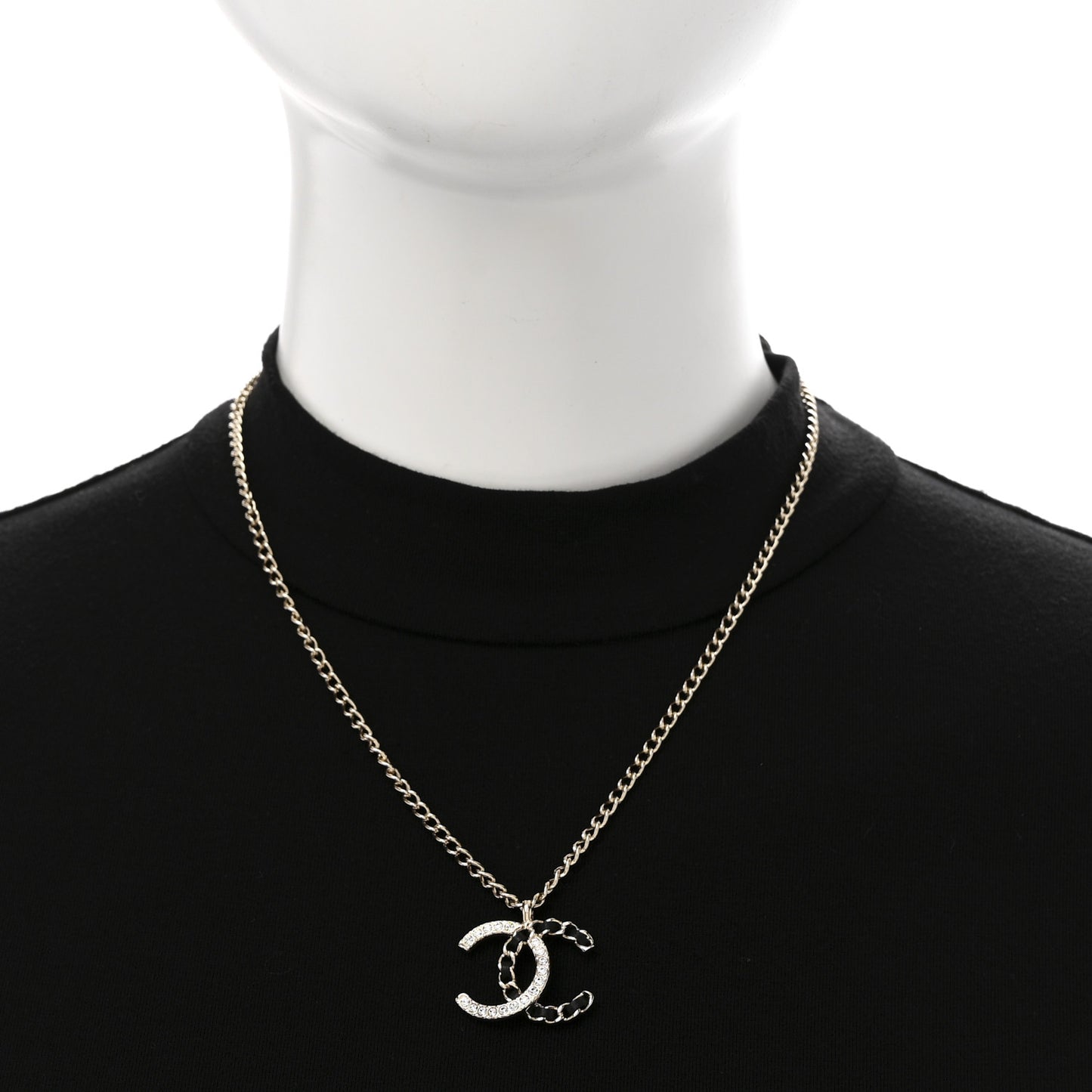 Lambskin Crystal CC Chain Necklace Gold Black