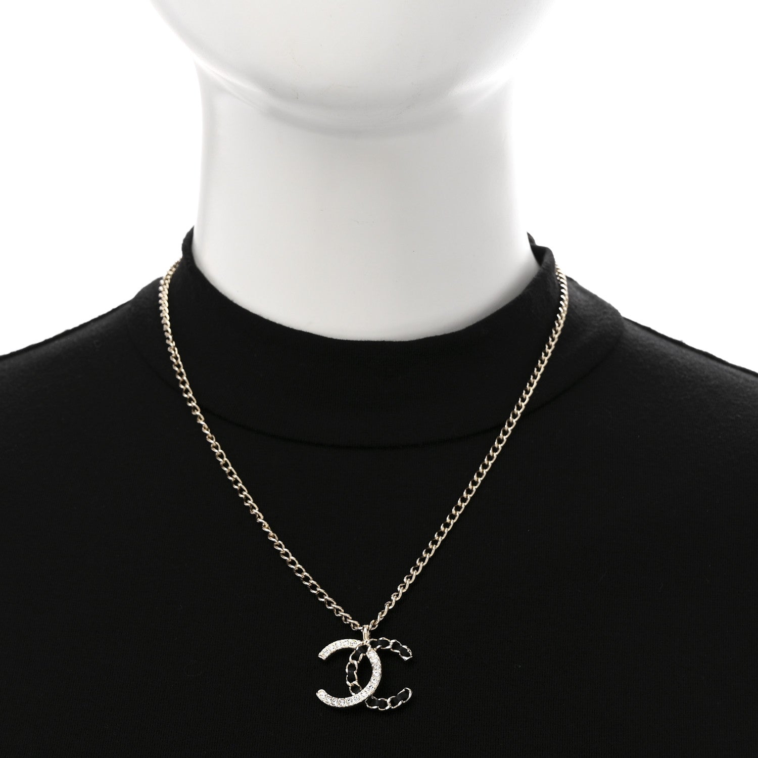 Chanel Lambskin Crystal CC Chain Necklace Gold Black 2 of 6