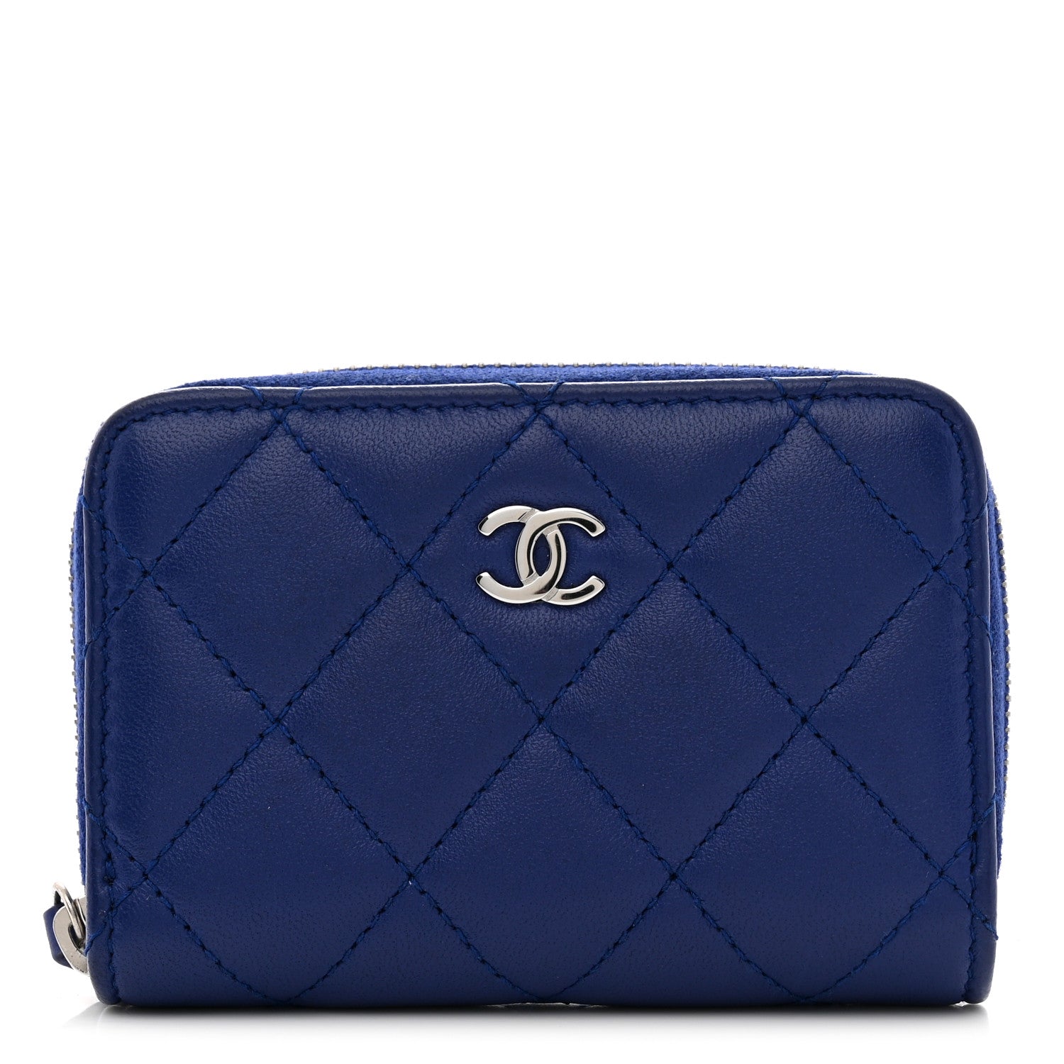 Chanel Lambskin Quilted Zip Around Coin Purse Wallet Blue 1 of 9