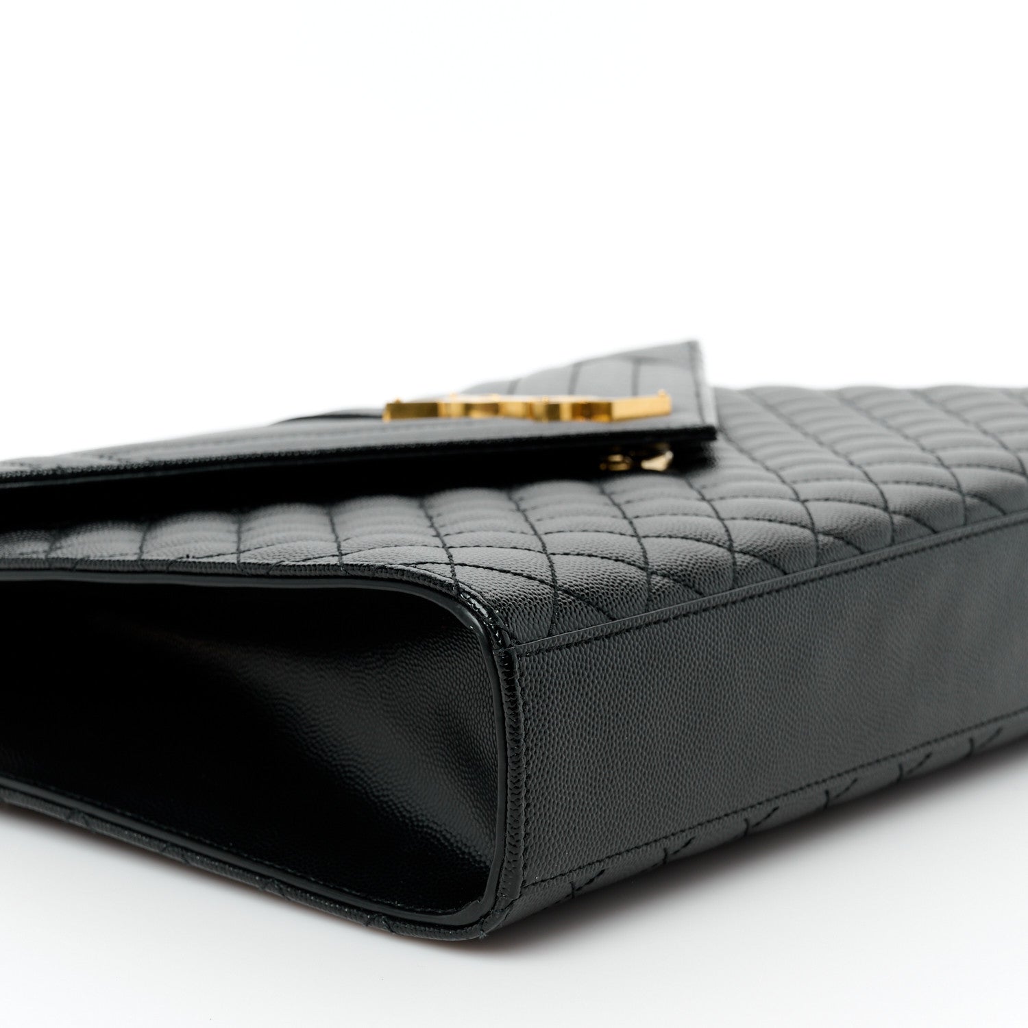 Saint Laurent Grain De Poudre Textured Mixed Matelasse Large Triquilt Monogram Satchel Black 10 of 11