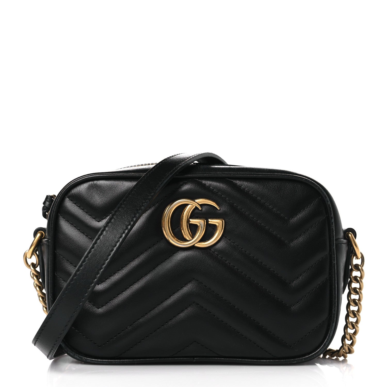 Gucci Calfskin Matelasse Mini GG Marmont Chain Shoulder Bag Black 1 of 9