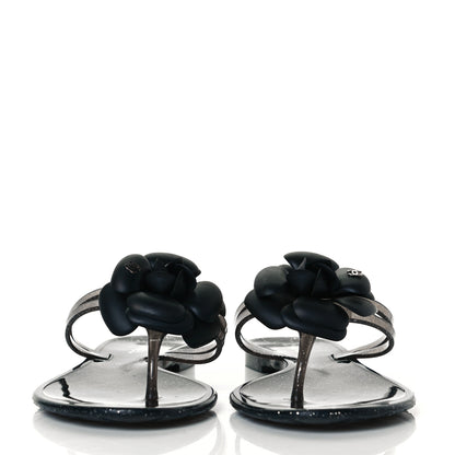 Chanel Jelly Quilted Camellia Thong Sandals 39 Black 3 of 7