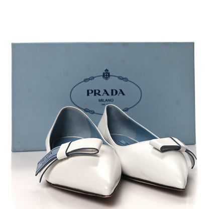 Prada Calfskin Logo Bow Ballerina Flats 36 White 9 of 9