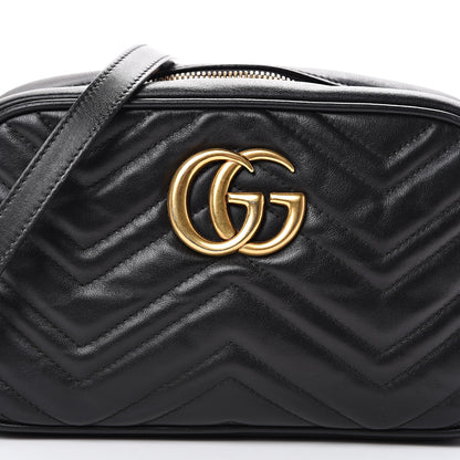 Gucci Calfskin Matelasse Small GG Marmont Chain Shoulder Bag Black 8 of 15