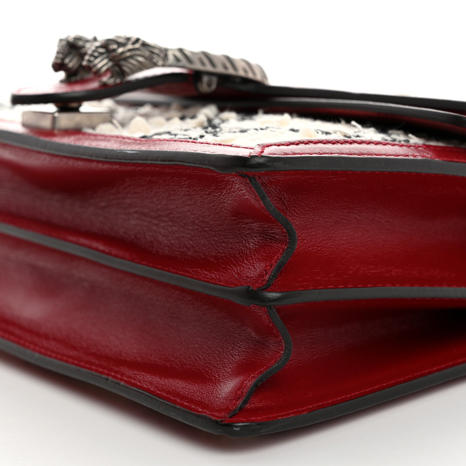 Gucci Tweed GG Monogram Small Dionysus Shoulder Bag White Black Romantic Cherry 10 of 12