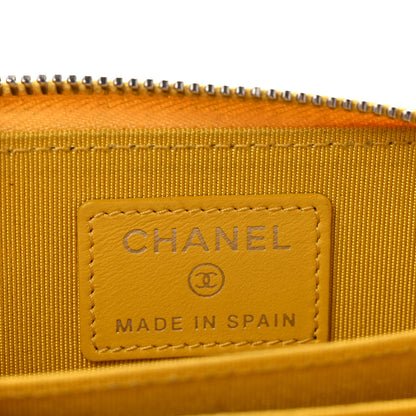 Chanel Caviar Chevron Quilted Zip Coin Purse Yellow 6 of 9