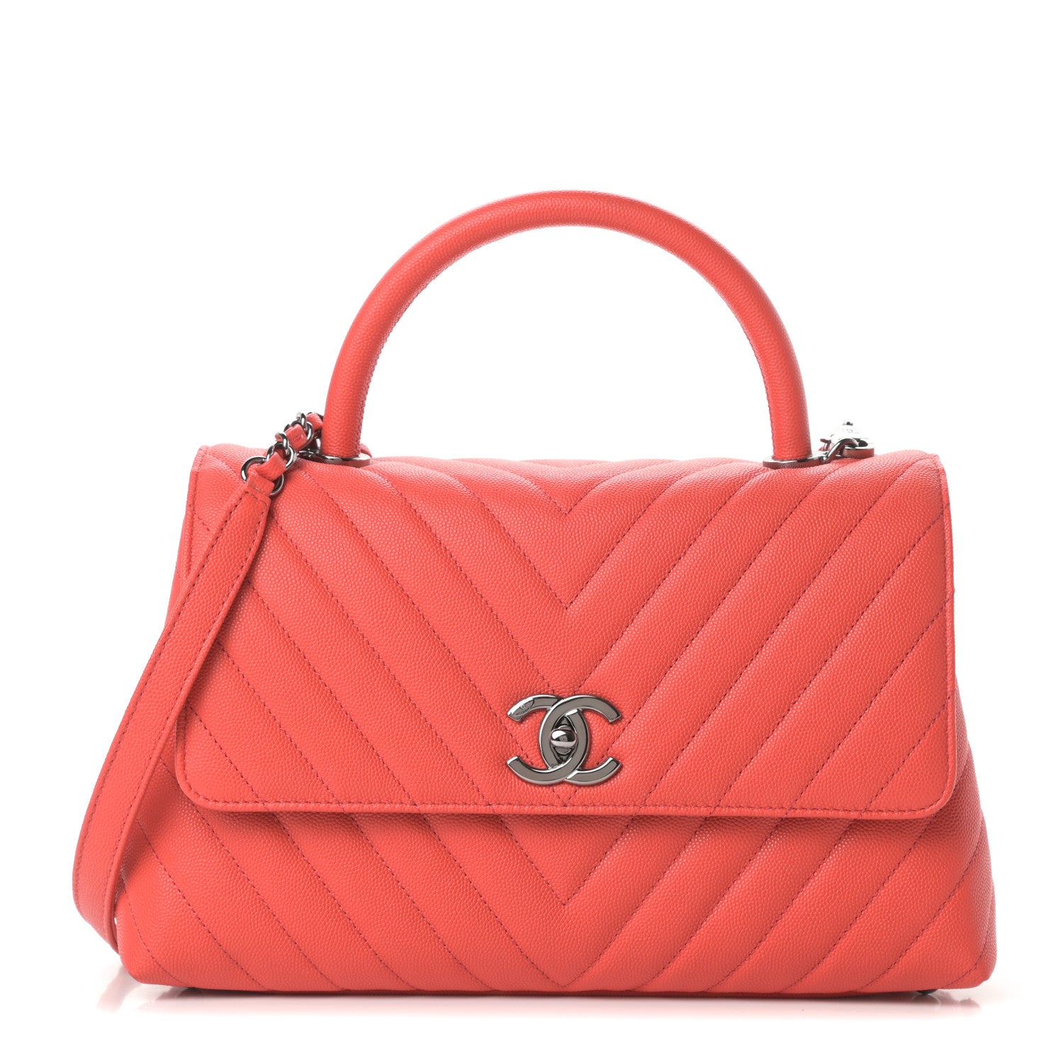Chanel Caviar Chevron Quilted Small Coco Handle Flap Coral 1 of 11