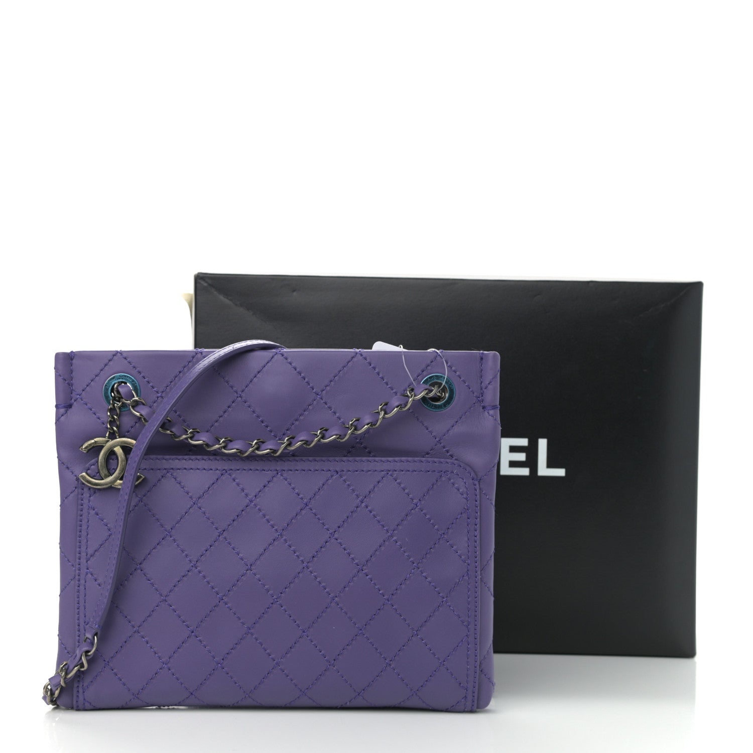 Chanel Calfskin Wild Stitch Small Shopping Tote Purple 11 of 11