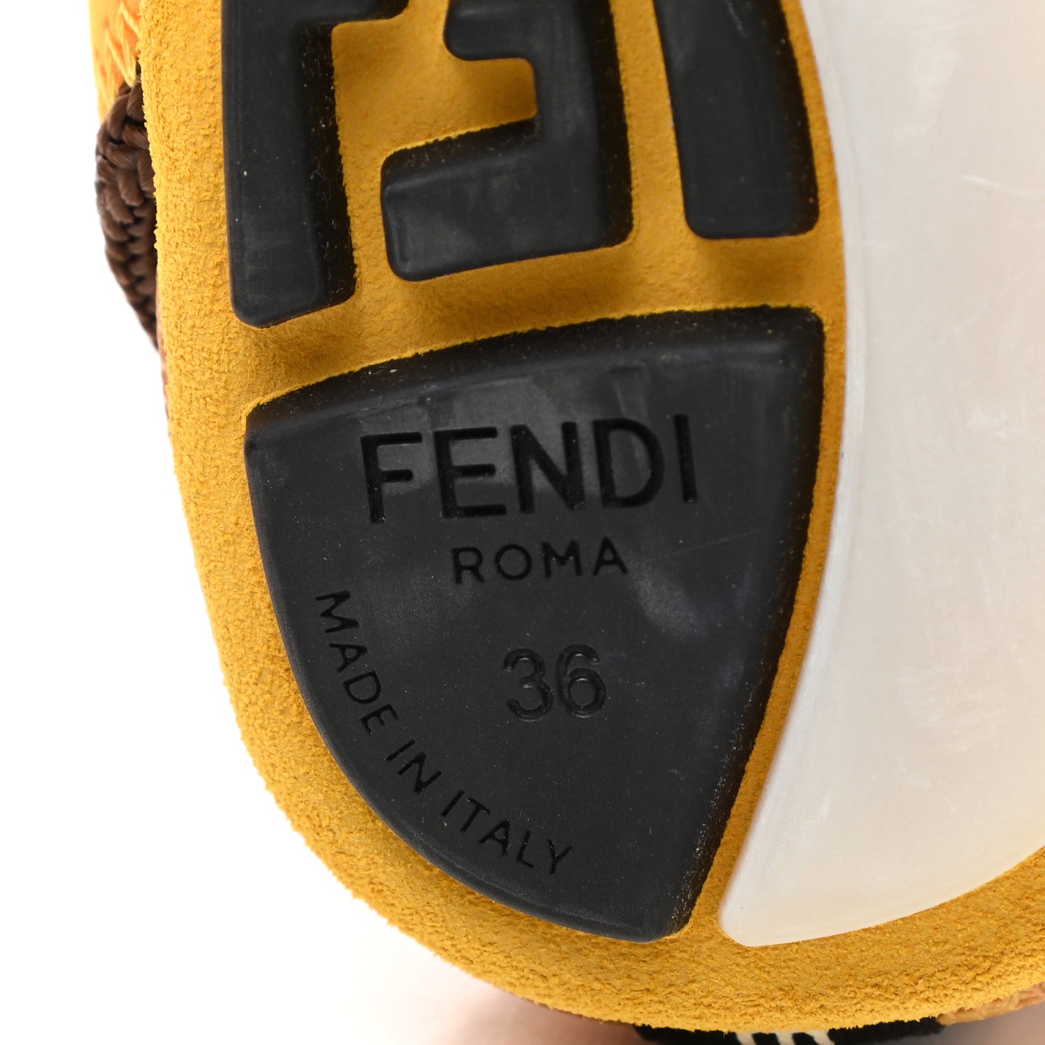 Fendi X SARAH COLEMAN Suede Mesh Satin FF Vertigo Womens Flex Sneakers 36 Mimosa Giallo Ocra Tobacco 6 of 9
