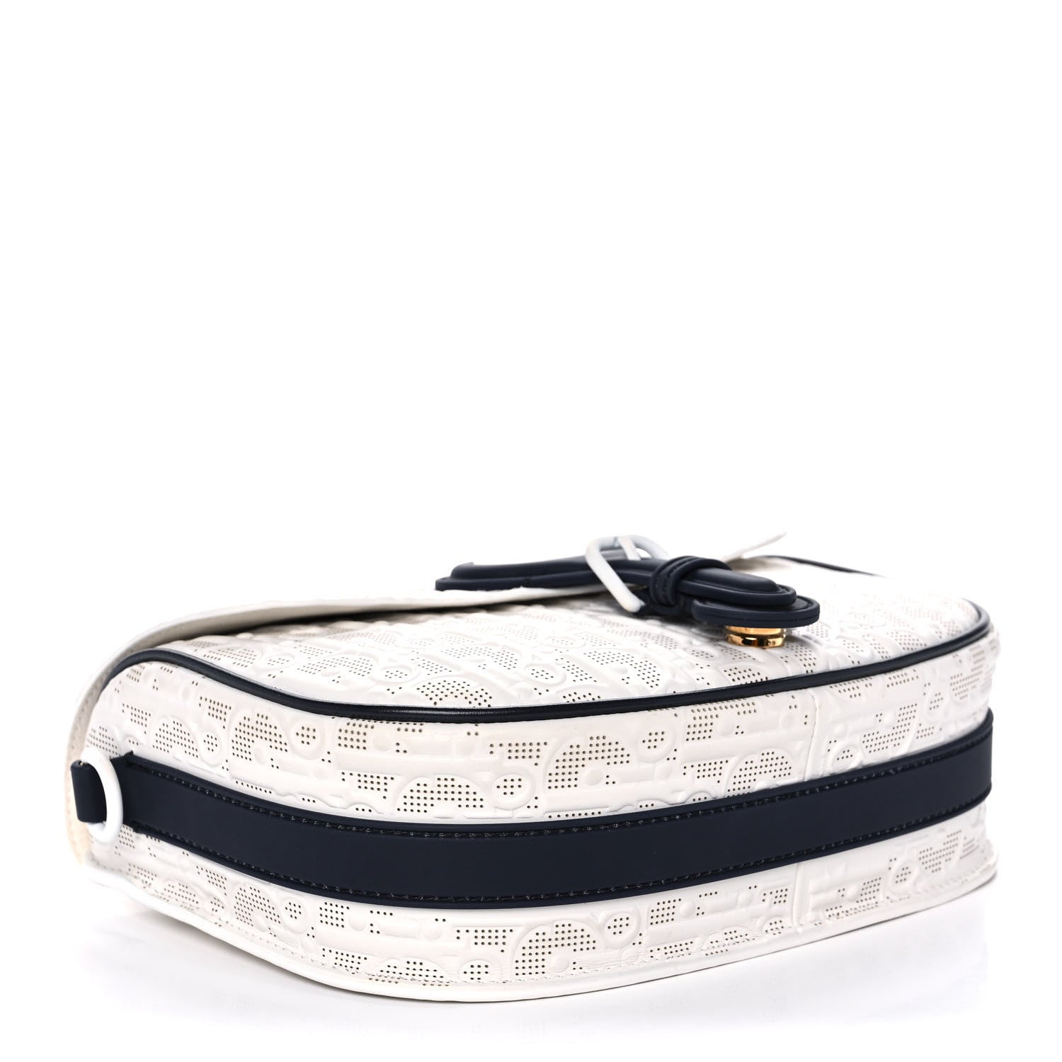 Christian Dior Calfskin Perforated Oblique Medium Bobby Flap White Blue 4 of 12