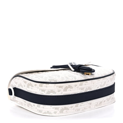 Christian Dior Calfskin Perforated Oblique Medium Bobby Flap White Blue 4 of 12