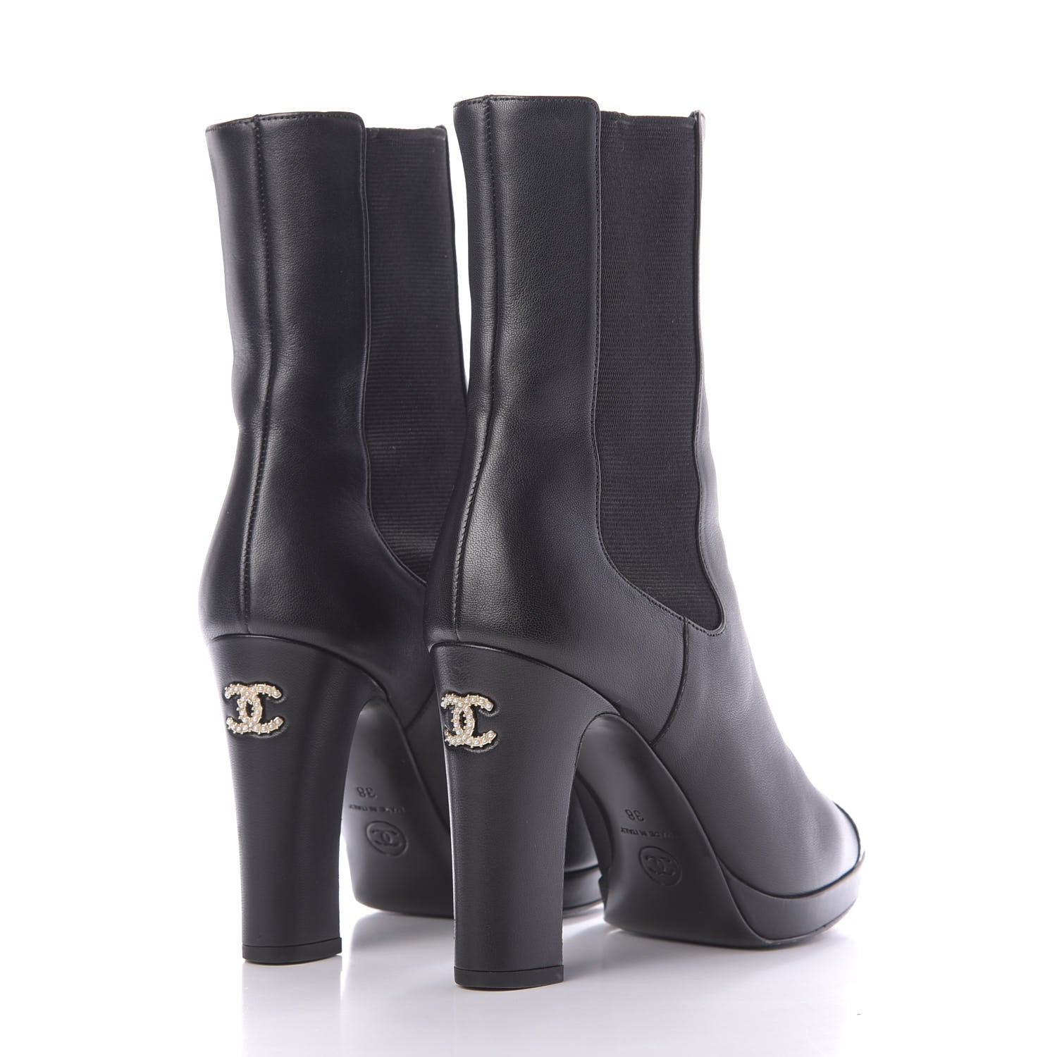 Chanel Lambskin Patent Cap Toe Pearl CC Ankle Boots 38 Black 4 of 13