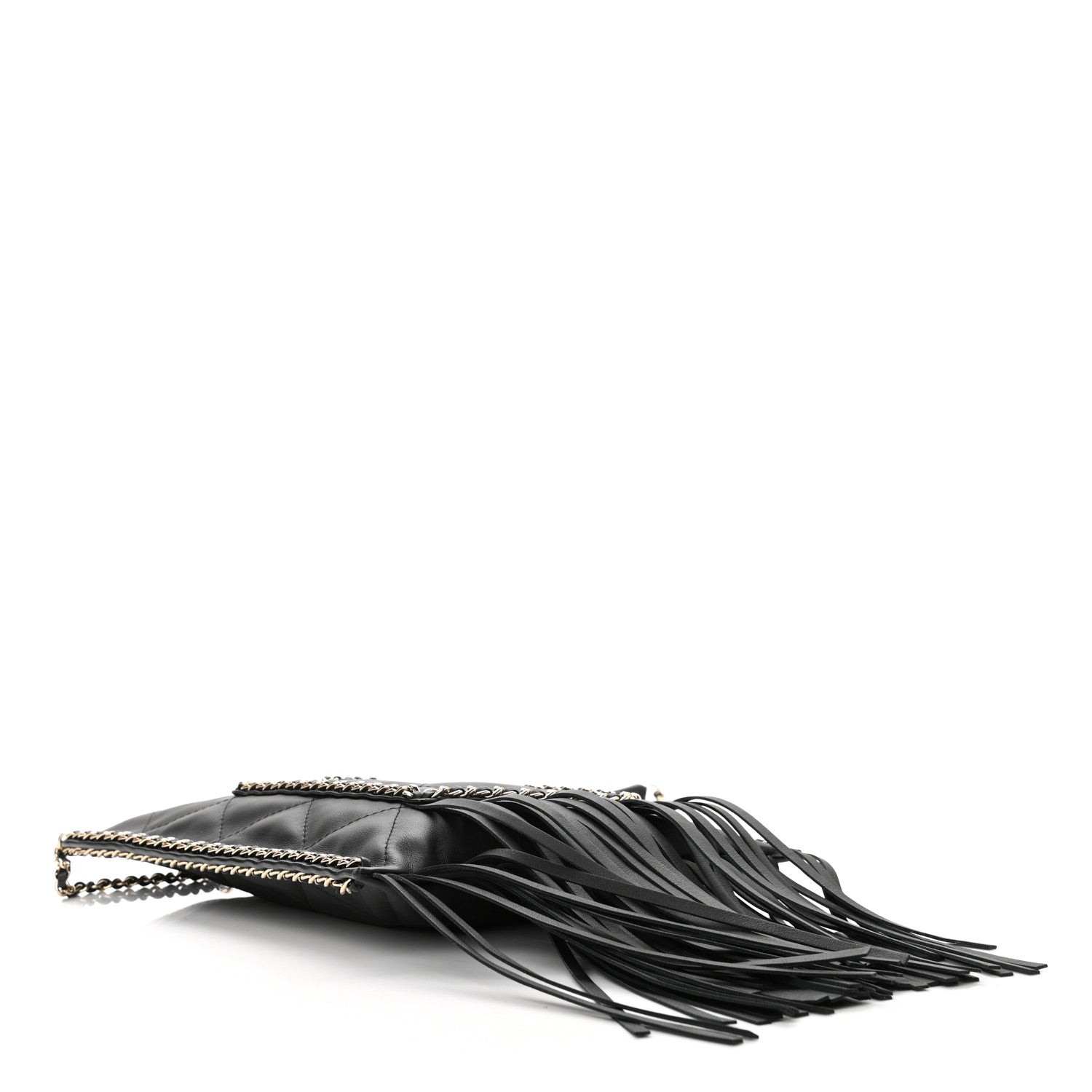 Chanel Calfskin Quilted Fringe Small Shopping Bag Black 4 of 11