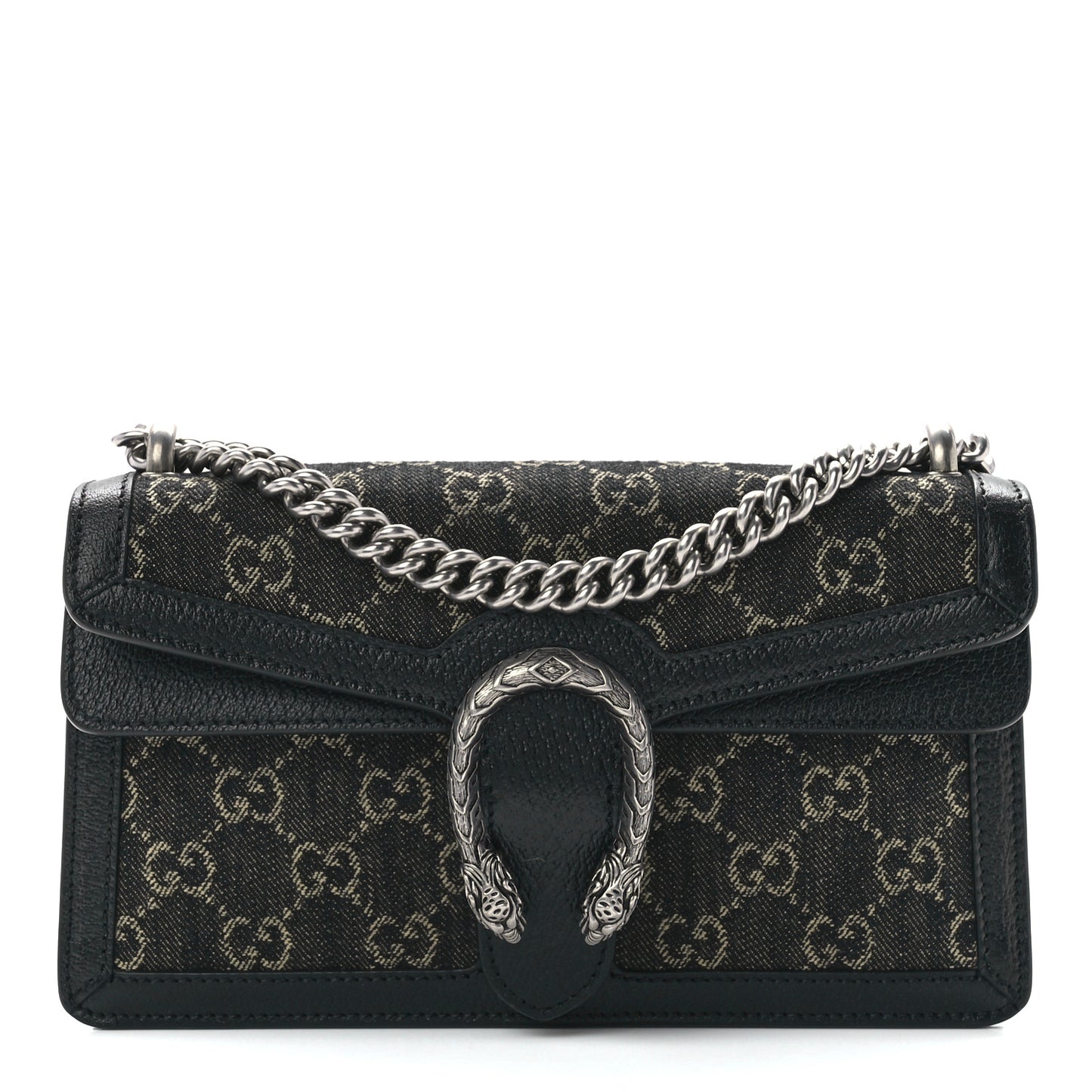 Jacquard Black Denim GG Monogram Textured Dollar Calfskin Small Dionysus Shoulder Bag Black Ivory