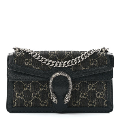 Gucci Jacquard Black Denim GG Monogram Textured Dollar Calfskin Small Dionysus Shoulder Bag Black Ivory 1 of 13