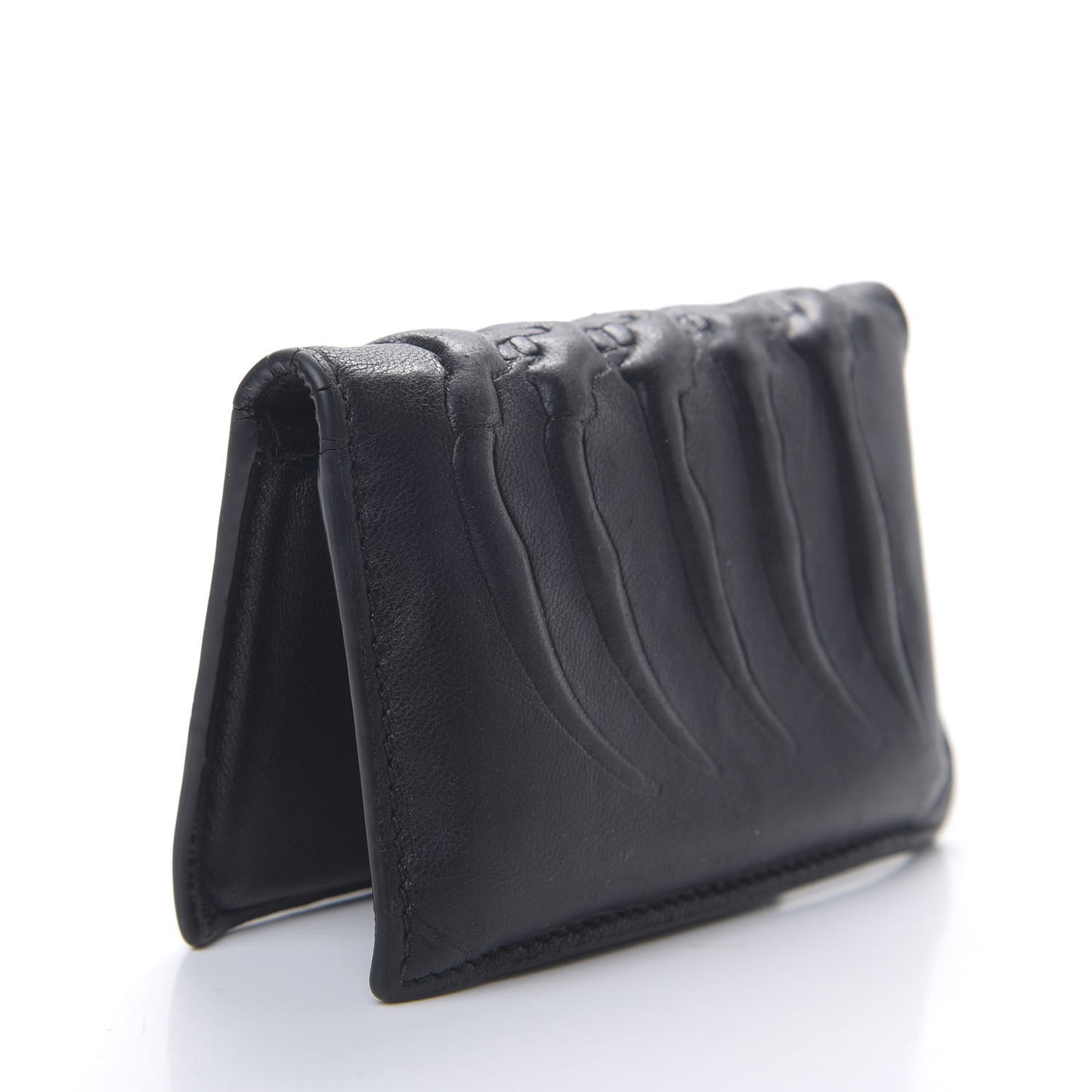 Embossed Calfskin Rib Cage Bi Fold Card Holder Black