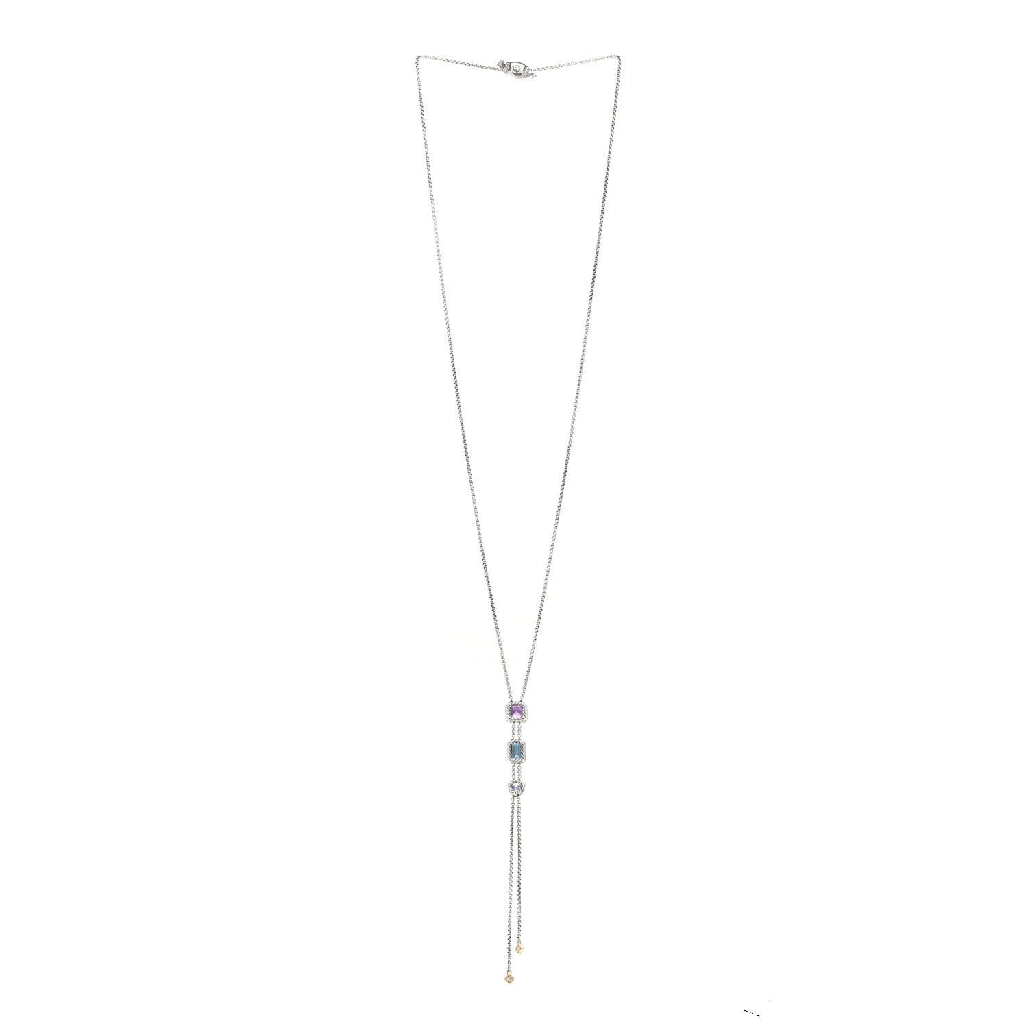 David Yurman Sterling Silver 18K Yellow Gold Diamond Amethyst Hampton Blue Topaz Iolite Novella Y Necklace 3 of 4