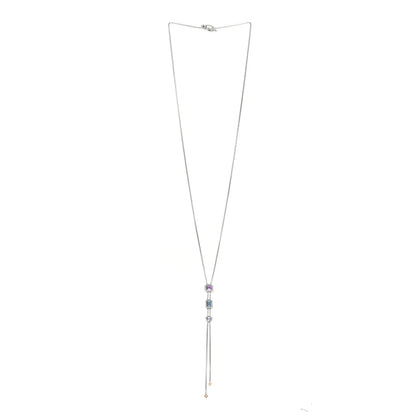 David Yurman Sterling Silver 18K Yellow Gold Diamond Amethyst Hampton Blue Topaz Iolite Novella Y Necklace 3 of 4