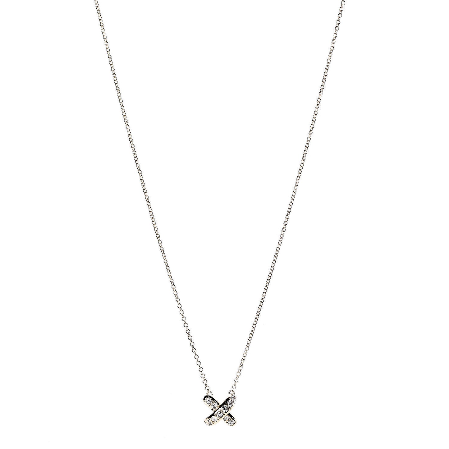 18K Yellow Gold Diamond Cross Stitch Pendant Necklace