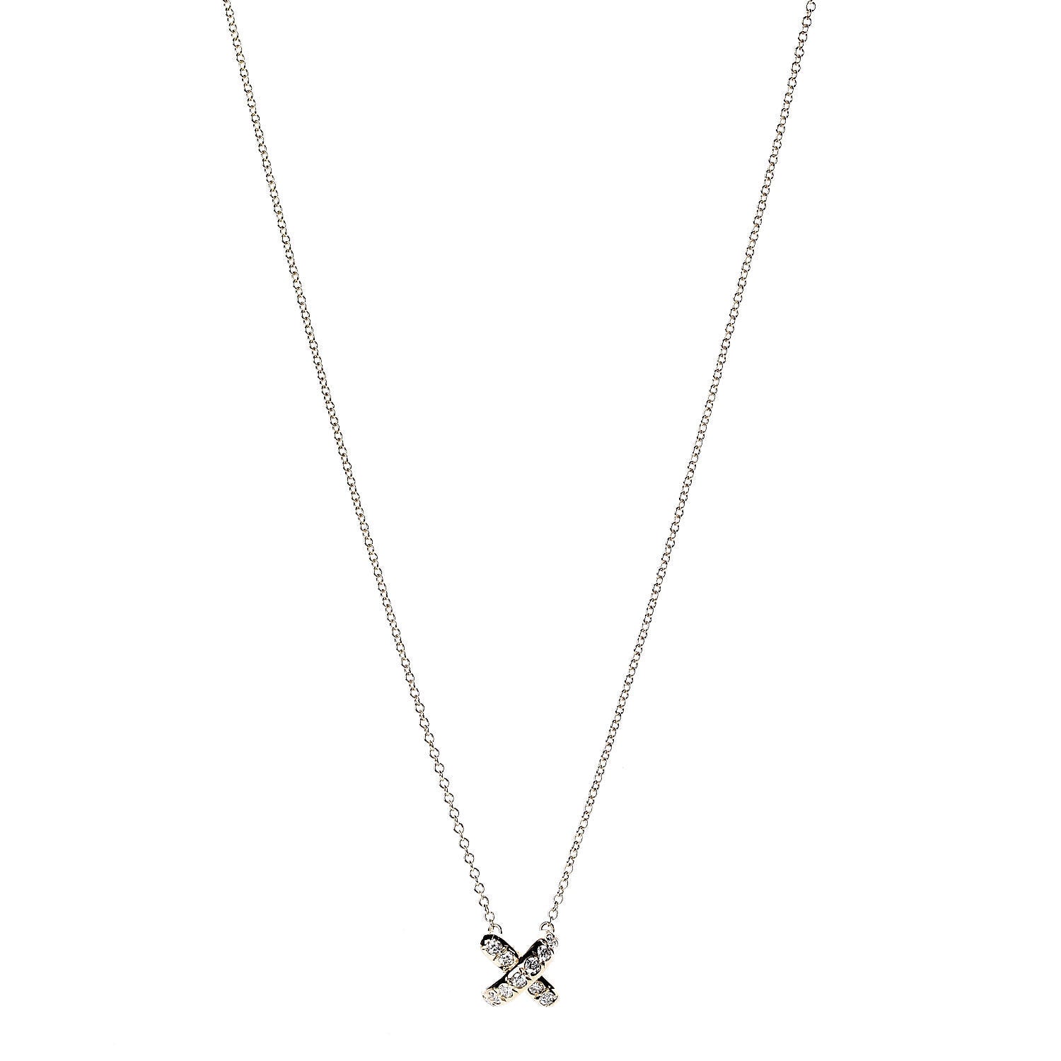 Tiffany 18K Yellow Gold Diamond Cross Stitch Pendant Necklace 1 of 6