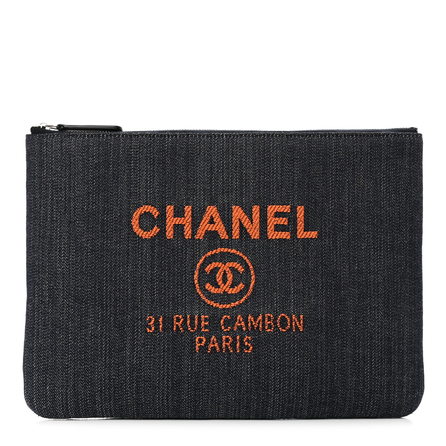 Chanel Denim Medium Deauville Pouch Clutch Blue Orange 1 of 8