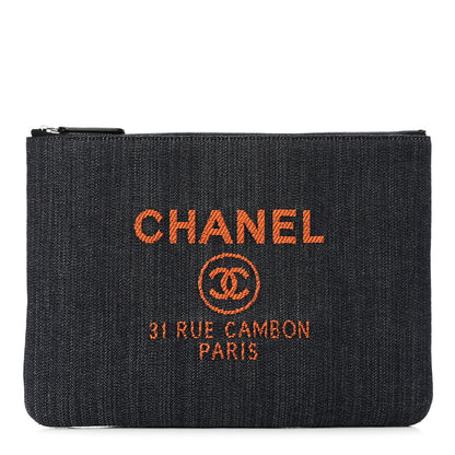 Chanel Denim Medium Deauville Pouch Clutch Blue Orange 1 of 8