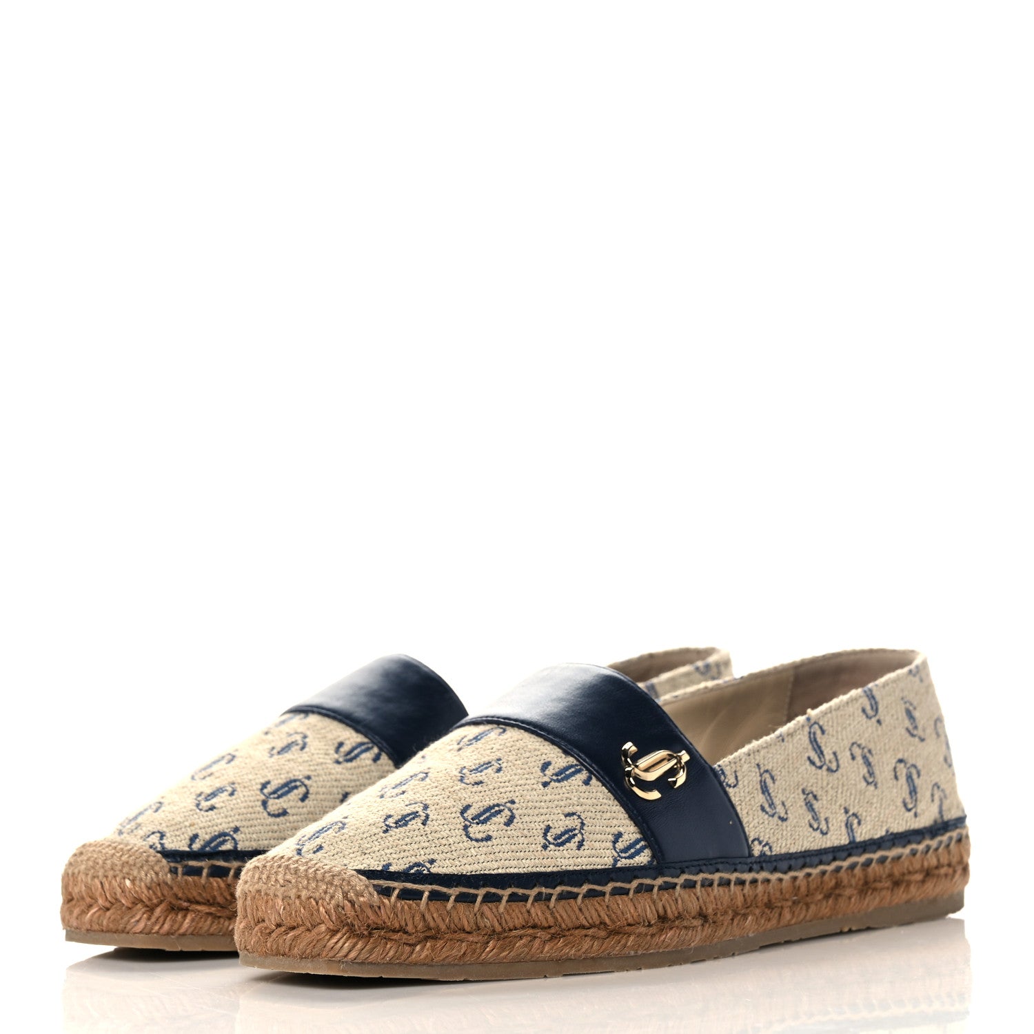 Jimmy Choo Jacquard Monogram Calfskin Cora Dru Espadrilles 37 Sand Dune Navy 3 of 11