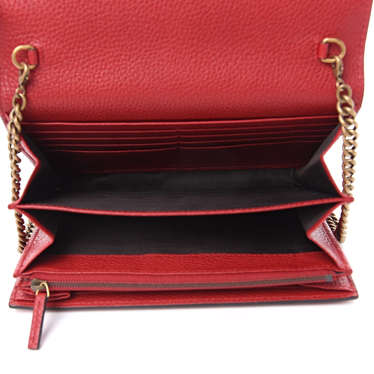 Gucci Calfskin GG Marmont Chain Wallet Vulcanic Red 5 of 9