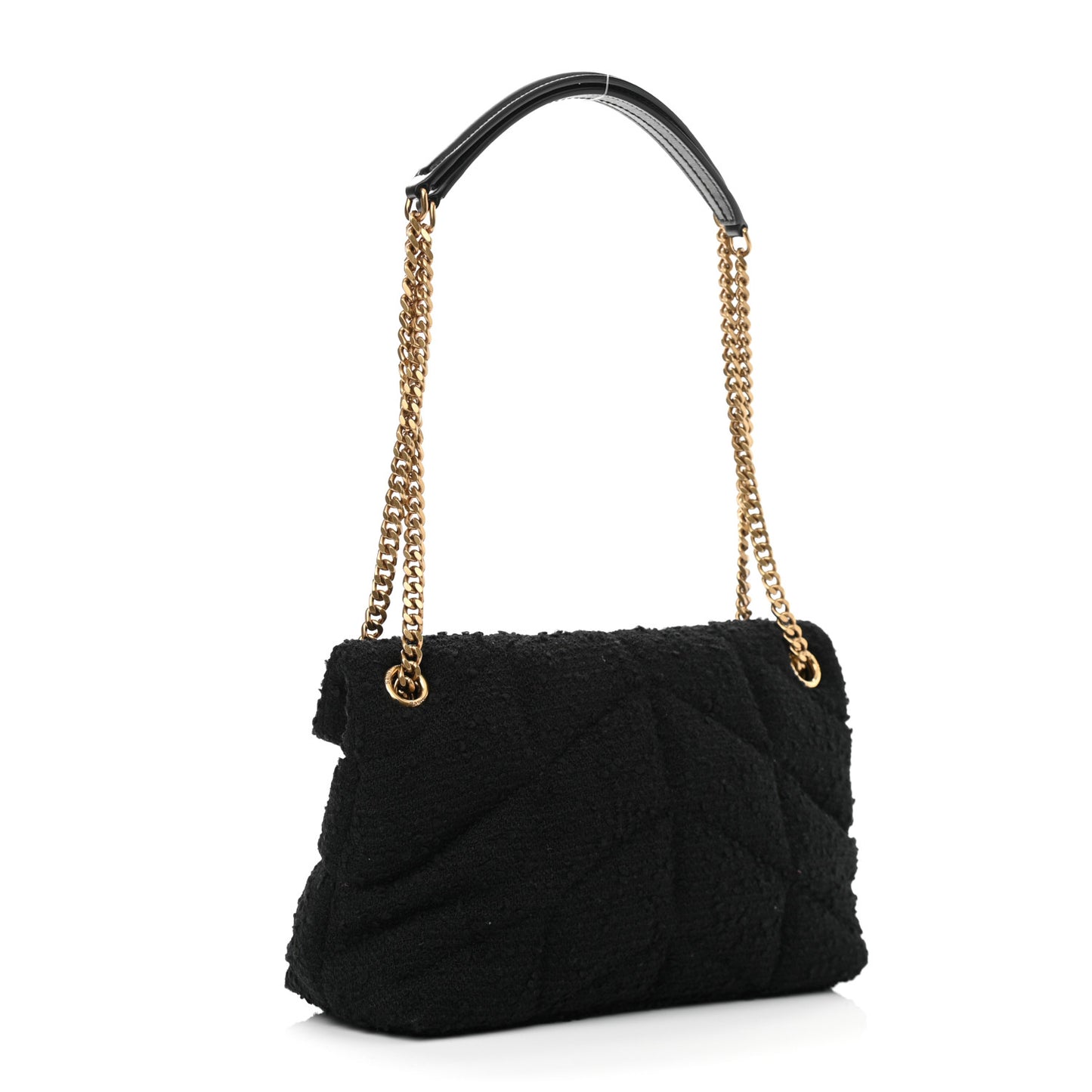 Tweed Quilted Small Loulou Puffer Monogram Chain Satchel Black