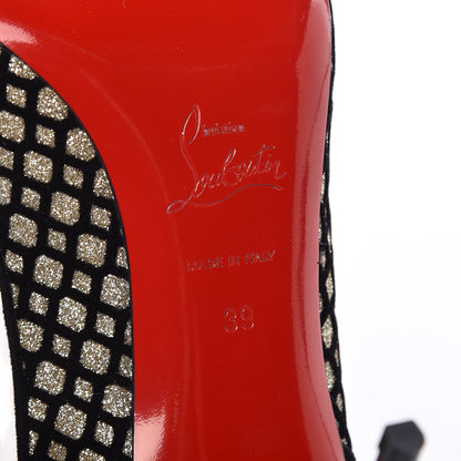 Christian Louboutin Glitter Floque Patent PVC Suspenodo Sling 85 Pumps 39 Platine Black 7 of 7
