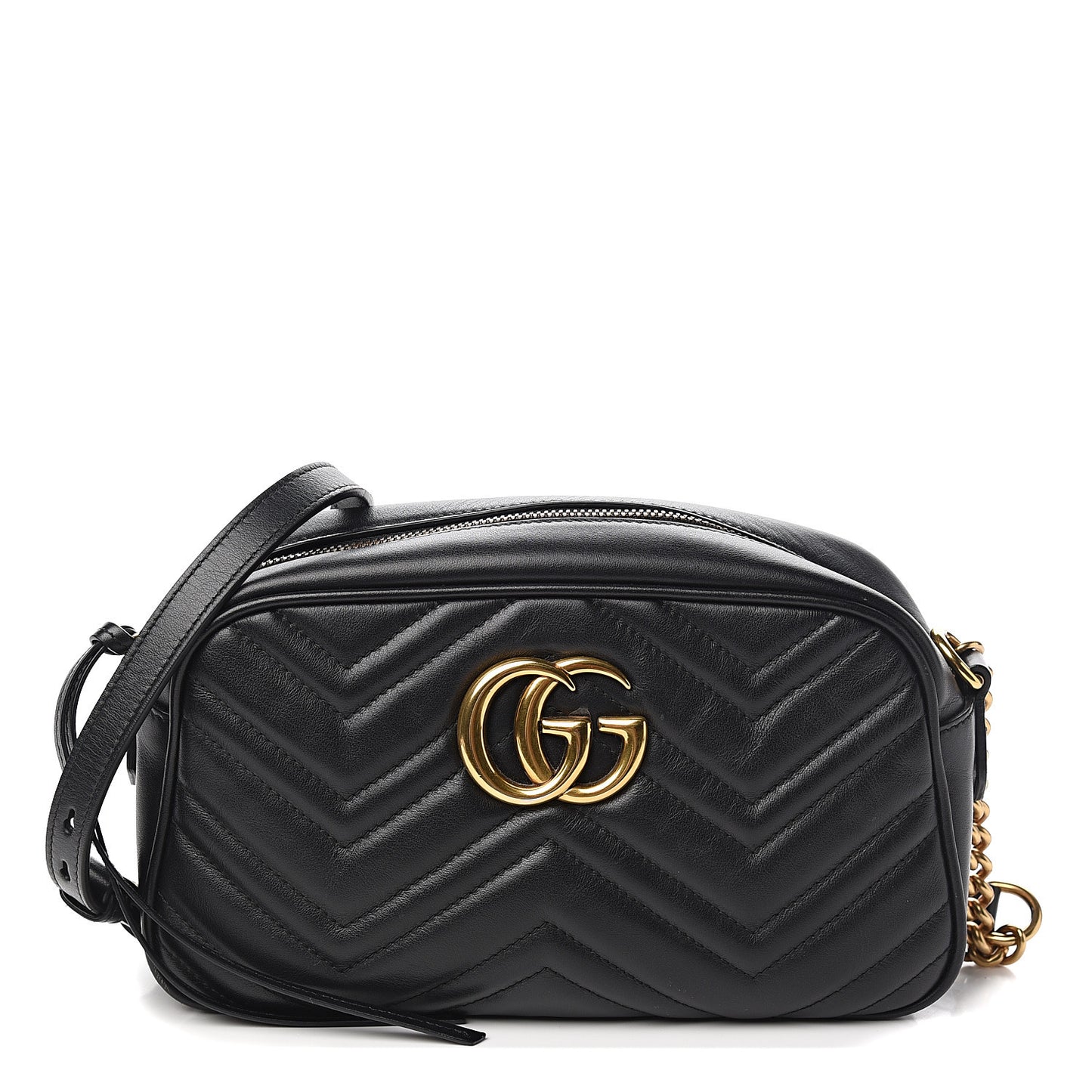 Calfskin Matelasse Small GG Marmont Chain Shoulder Bag Black