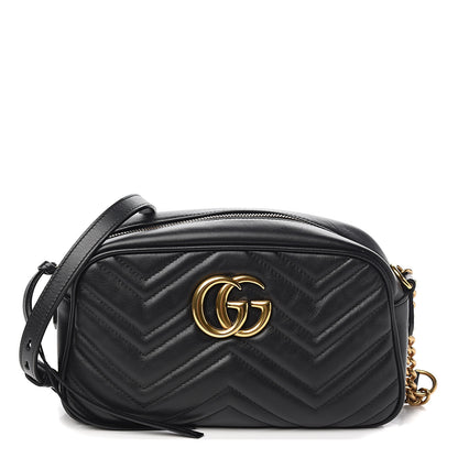 Gucci Calfskin Matelasse Small GG Marmont Chain Shoulder Bag Black 1 of 10