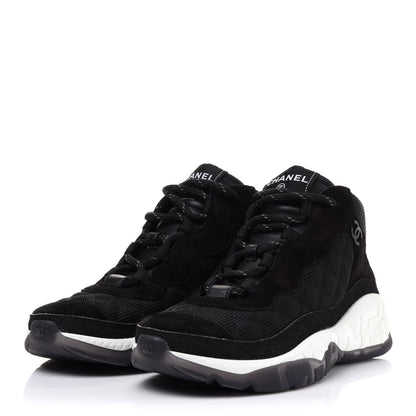 Chanel Fabric Suede Calfskin Womens CC Sneakers 38 Black White 3 of 10