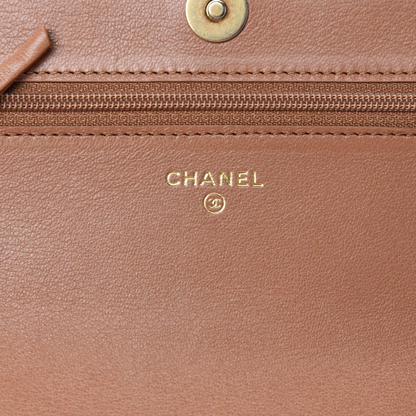 Lambskin Quilted Chanel 19 Wallet On Chain WOC Brown