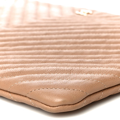 Chanel Crumpled Calfskin Chevron Quilted Large Cosmetic Case Beige 10 of 14