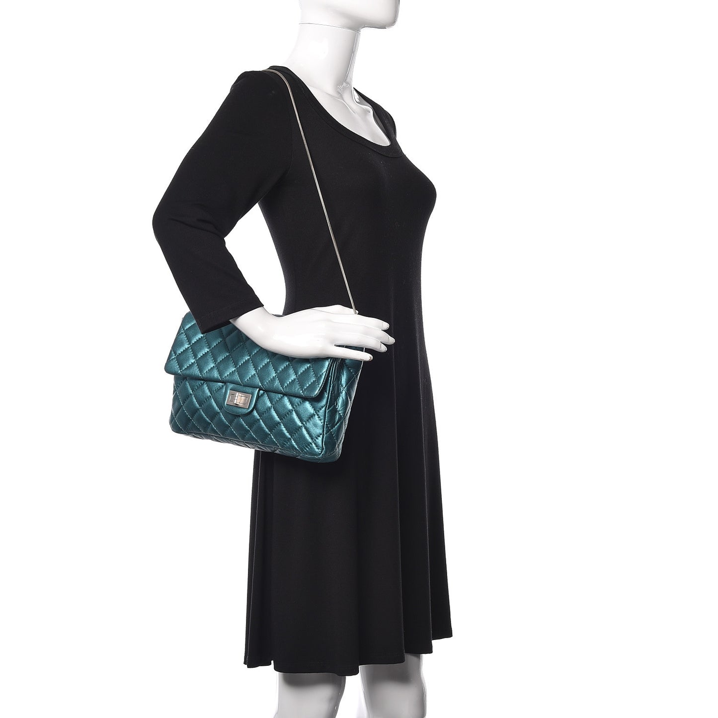 Metallic Calfskin Quilted Snake Chain 2.55 Reissue Flap Turquoise