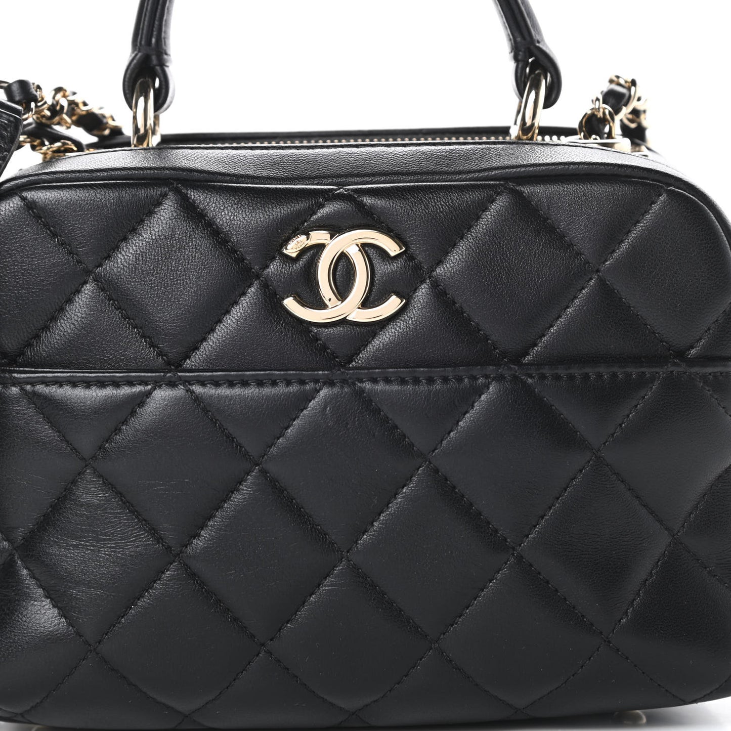 Lambskin Quilted Small Trendy CC Bowling Bag Black