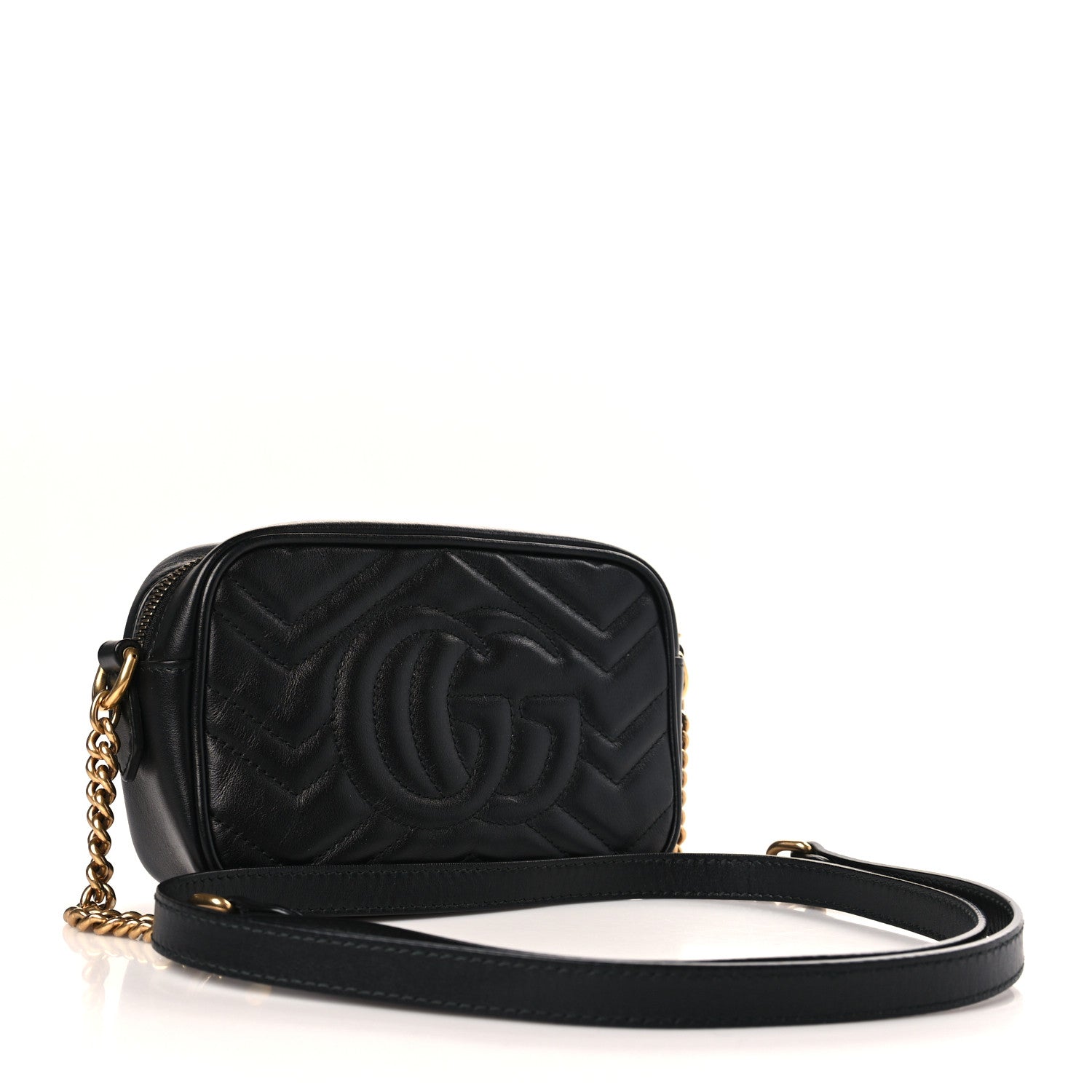 Gucci Calfskin Matelasse Mini GG Marmont Chain Shoulder Bag Black 3 of 9