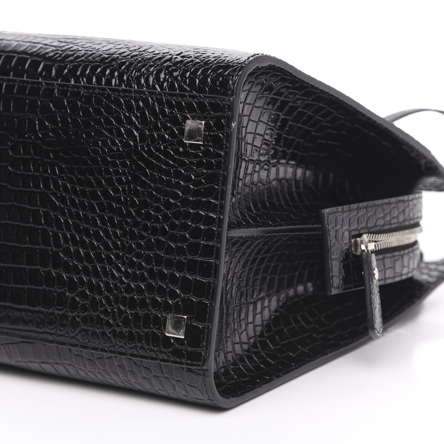 Croc Calfskin Embossed Medium Uptown Tote Black