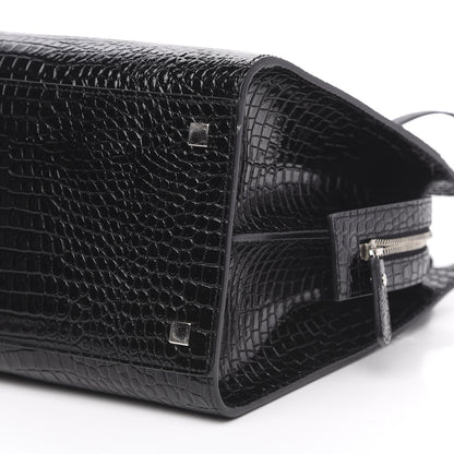Saint Laurent Croc Calfskin Embossed Medium Uptown Tote Black 9 of 10