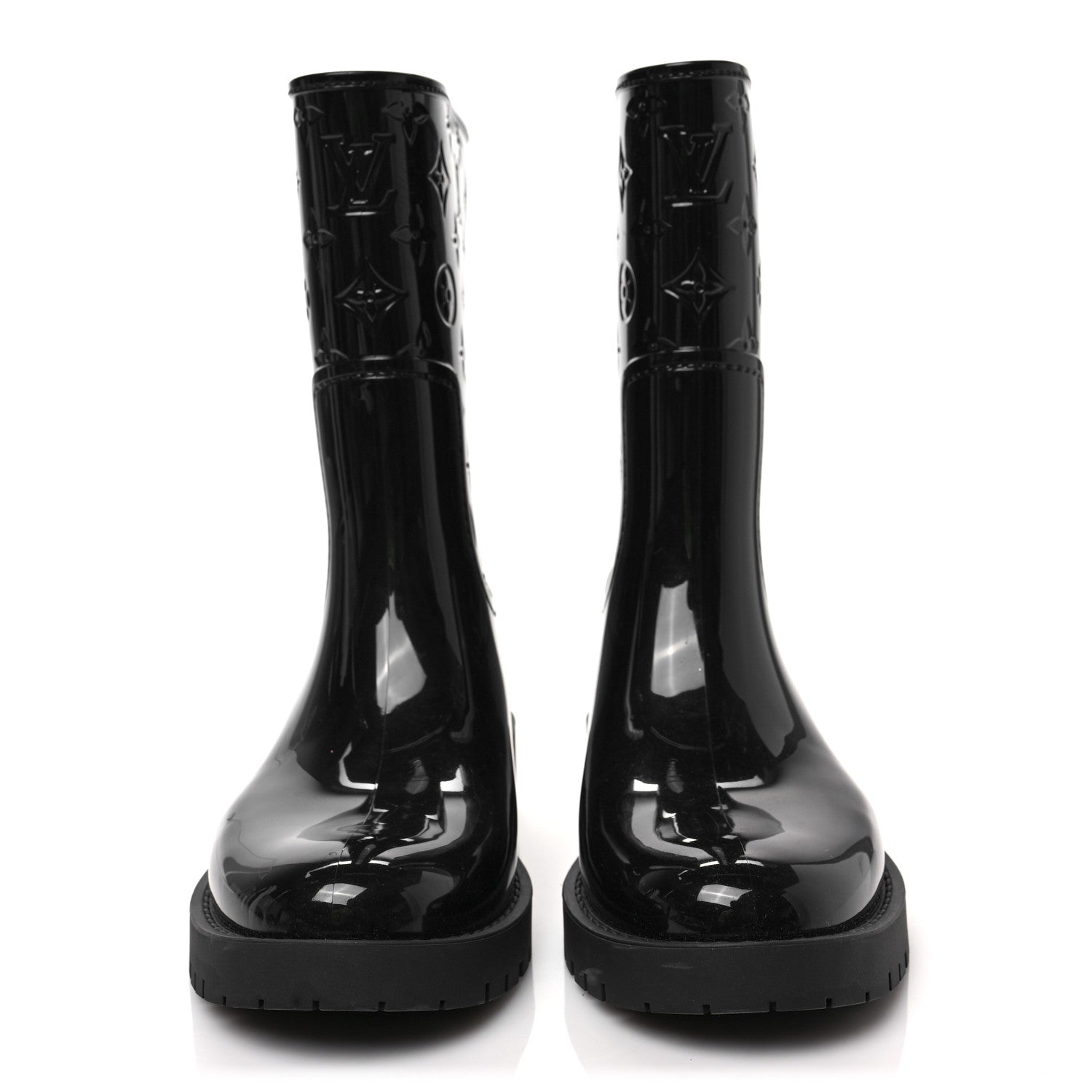 Louis Vuitton Rubber Embossed Monogram Drops Flat Half Boots 37 Black 2 of 6