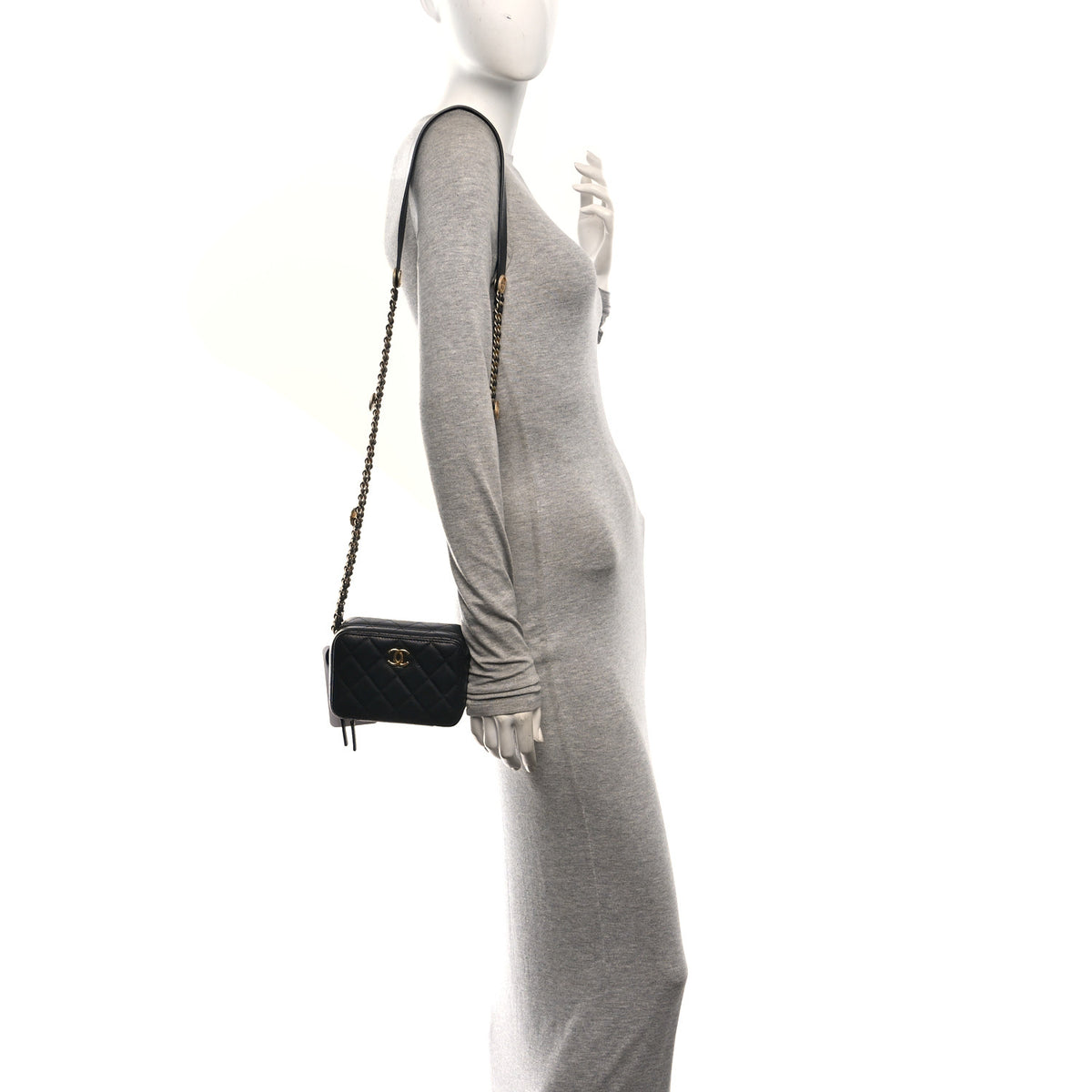 Caviar Quilted Twist Your Buttons Clutch With Chain Black