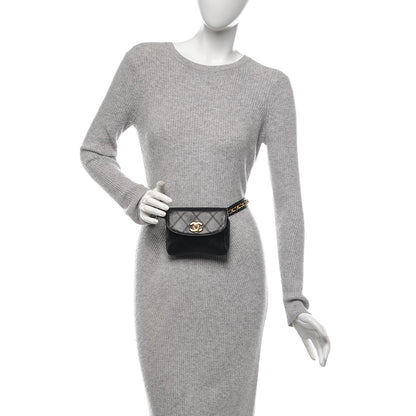 Chanel Lambskin Diamond Stitched Flap Waist Chain Belt Bag Black 2 of 10